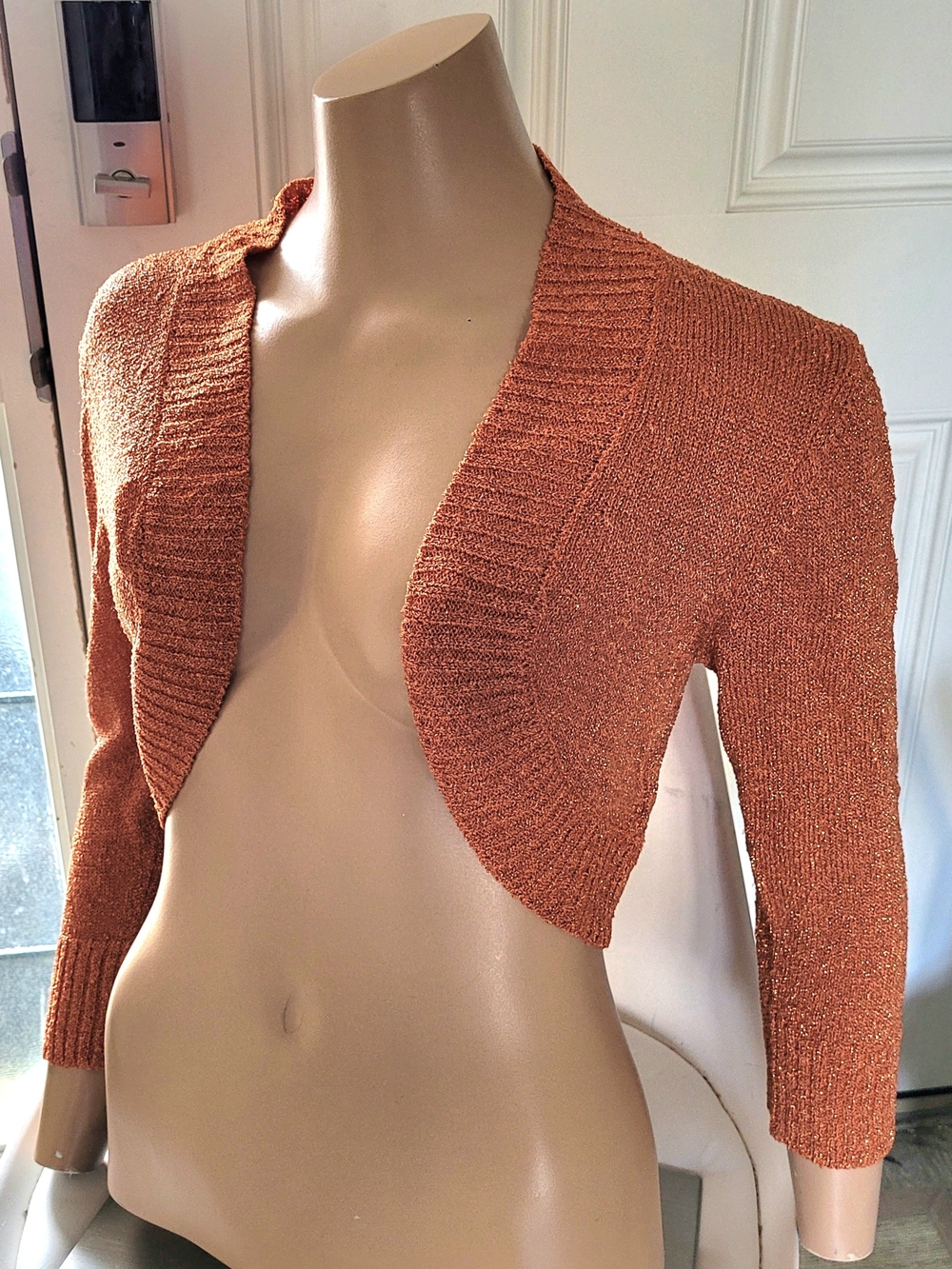 Cropped Open-Front Women's Cardigan Sweater in Copper Rust